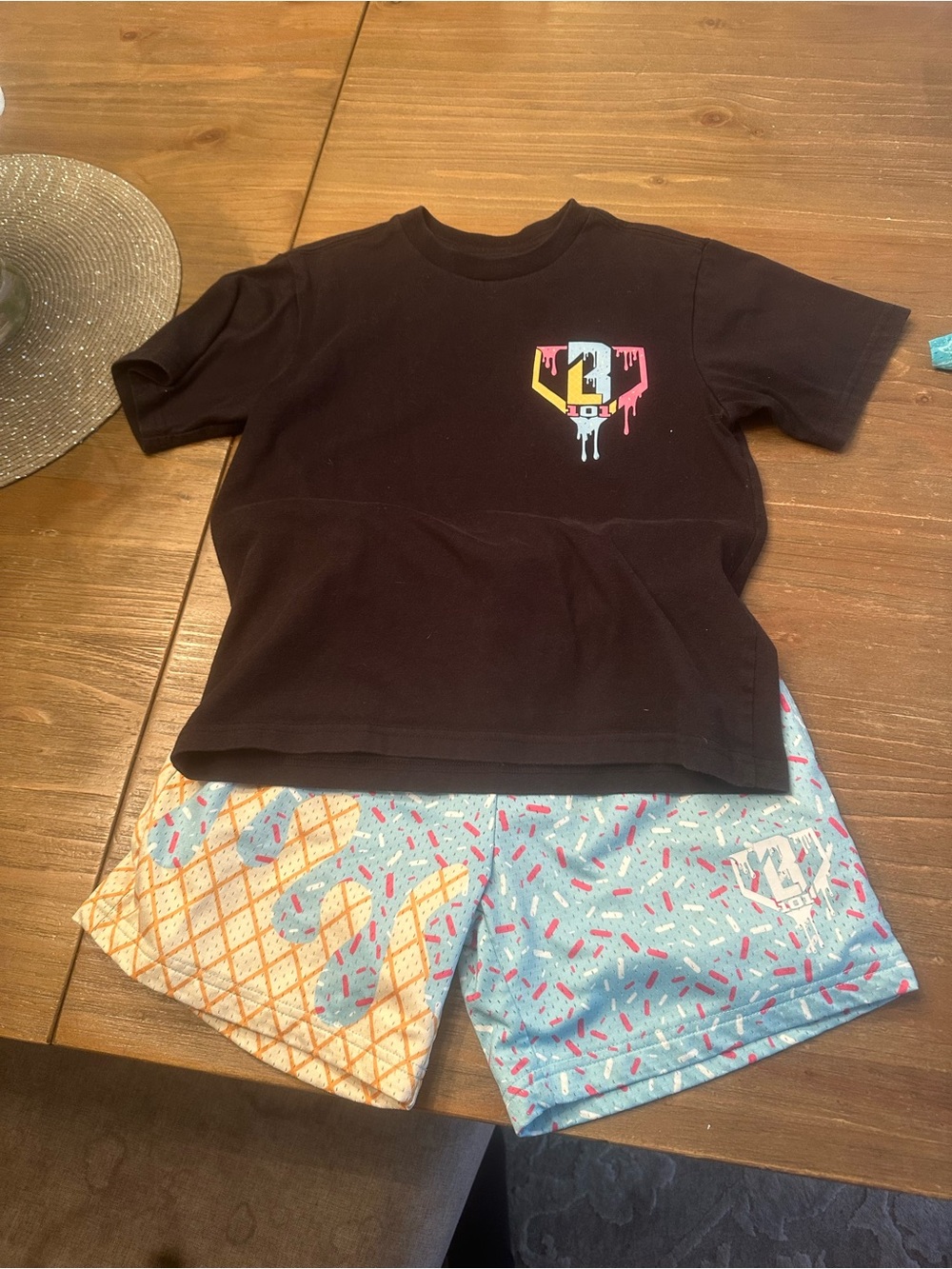 Baseball lifestyle 101 Kids Black Short Sleeve Tee with Color Drip Emblem